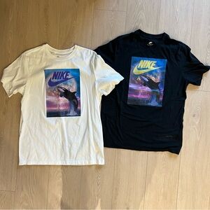 Lot Of 2 Nike Air Men's Orca Killer Whale T-Shirt White & Black Size Large